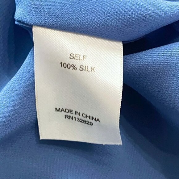 LPA 100% SILK MUTED BLUE OPEN BACK LONG SLEEVE TIE CUFF MINI CHIFFON DRESS - XS - Picture 9 of 9